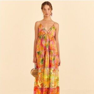 New FARM RIO Mixed Painted Birds Cotton Maxi Dress